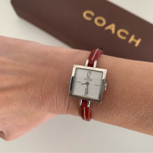 Vintage Coach Slim Watch Leather Strap with Silver Hardware - Red - Picture 12 of 12